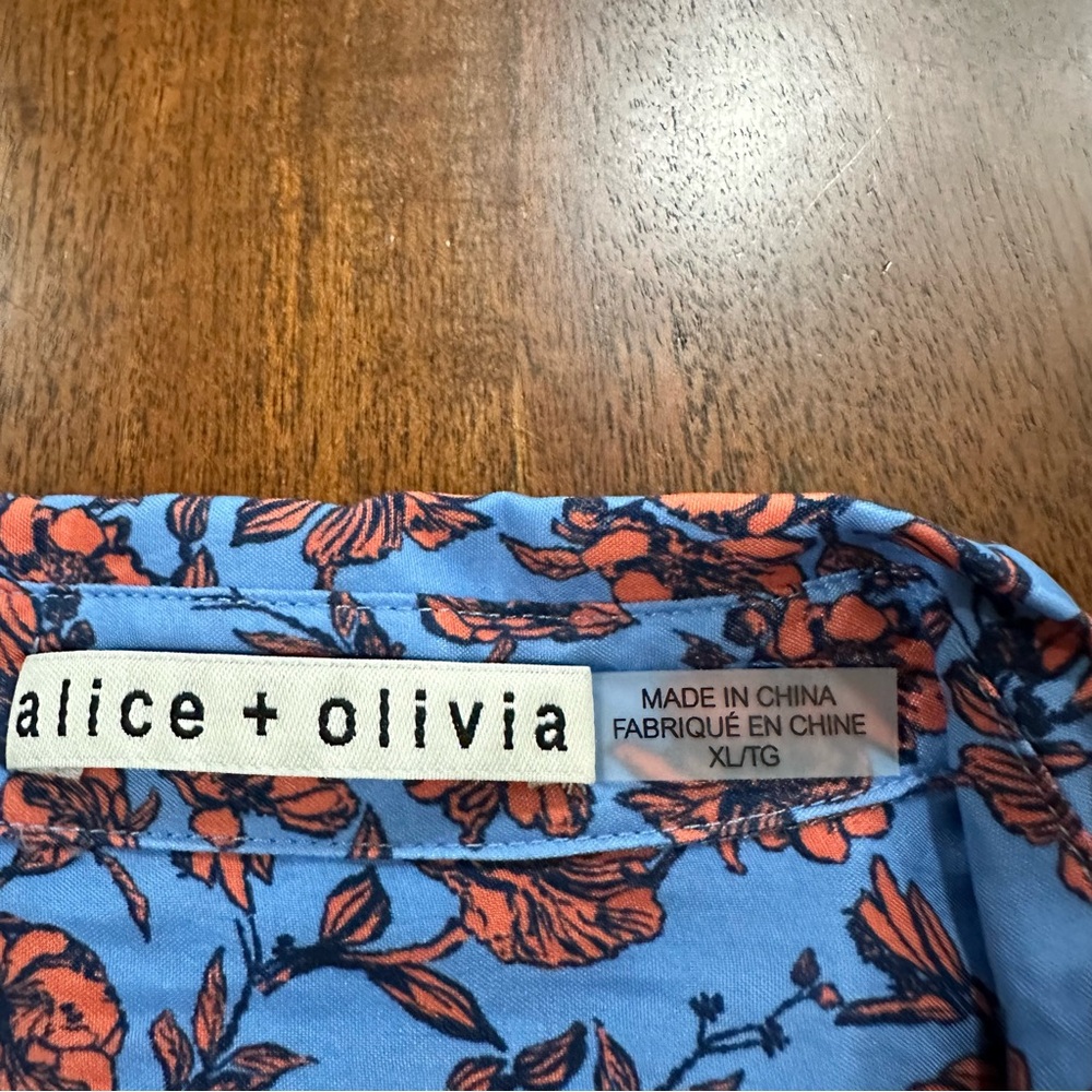 Alice + Olivia Floral Shirt Dress with Layered Flutter Sleeves Size XL - Picture 4 of 7